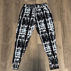 Veronica M Black White Tie-Dye Jogger Pants XS Drawstring Athleisure w/pockets